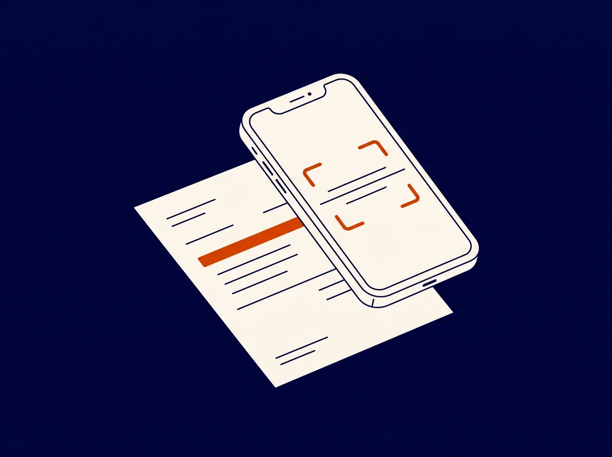 Ilustração de um celular lendo uma nota fiscal